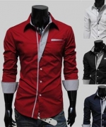 韓版新品時尚撞色裝飾修身長袖襯衫-S877-A廠